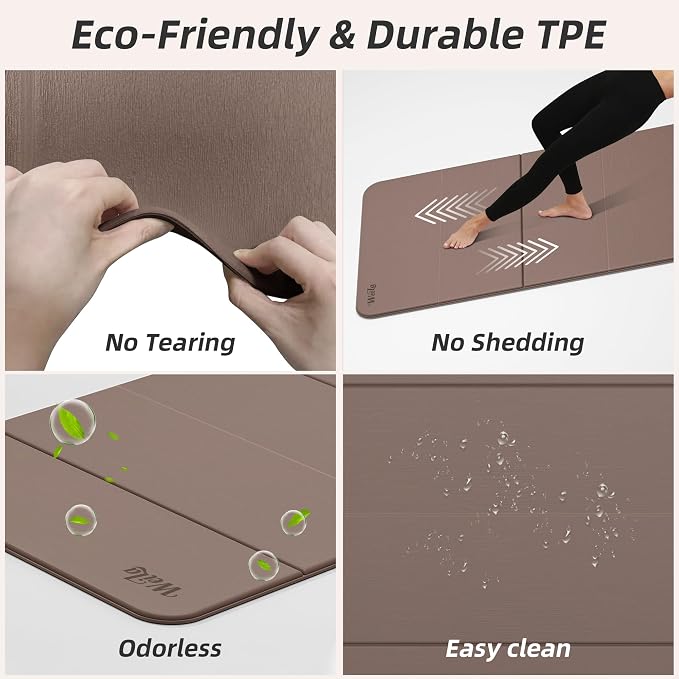 Foldable Yoga Excercise Mat 71"L x 24"W, Odourless Light Weight POE Mat For Home Fitness and Gym Workouts, 1/4 inch Non-slip design for All Types of Yoga Pilates