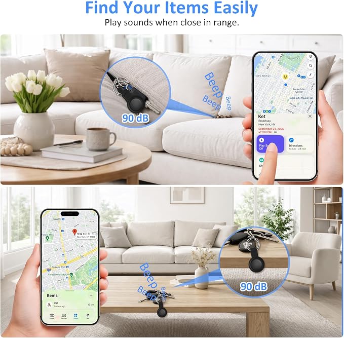 Tracker Tags for Android and iOS – Bluetooth Item Finder, Works with Apple Find My & Android Find My Device, Luggage Tracker for Keys, Wallet, Backpack & Suitcase, Anti-Lost Tag, Black