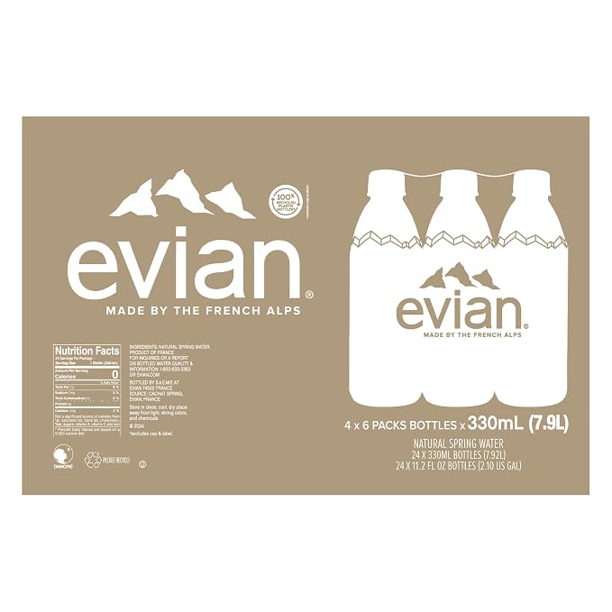 Evian Natural Spring Water, 330 ML (11.15 fl oz) bottles, 24 pack