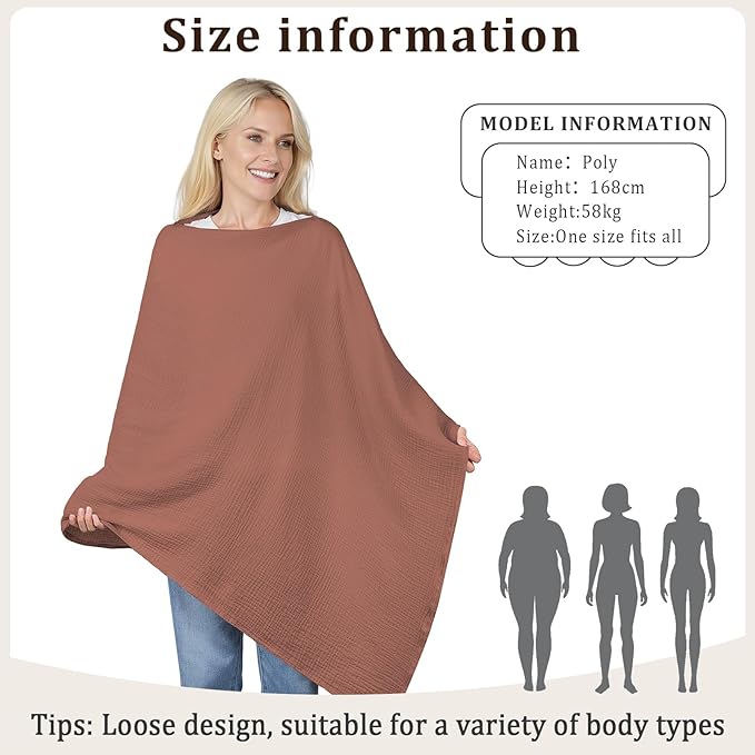 Muslin Nursing Cover Up for Breastfeeding, Soft & Breathable Cotton Breast Feeding Cover for Women, Full Privacy Breastfeeding Cover - Newborn Baby Essential, Red Brown