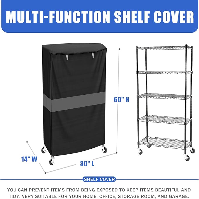 Wire Shelf Cover,600D Heavy Duty Waterproof Dustproof Standing Shelf Units Cover, Storage Rack Cover with Zipper for Metal Shelving (30" W x 14" D x 60" H)