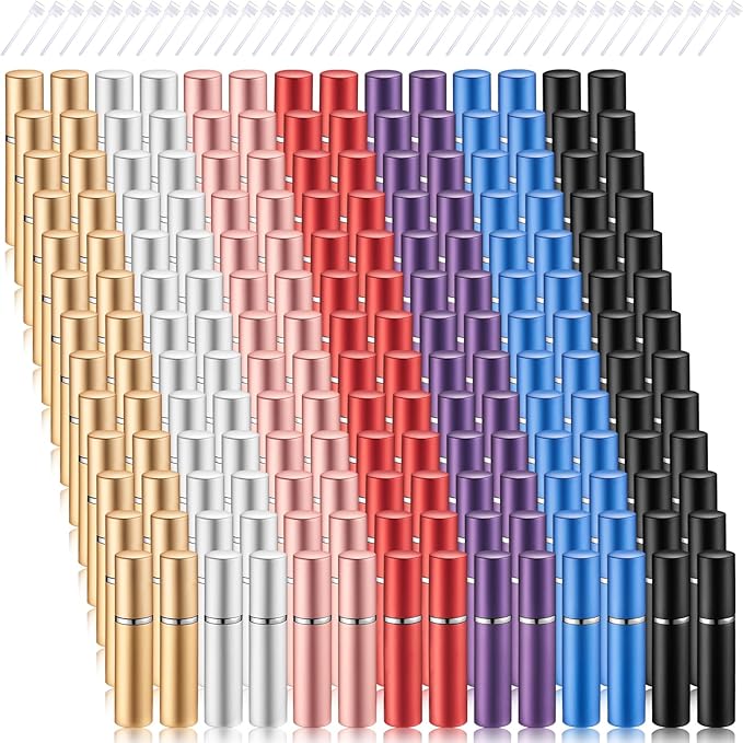 Motiskyy 182 Pcs 5ml Mini Perfume Atomizer Refillable Travel Spray Bottles Bulk Empty Dispenser Kit for Perfume Makers with Refill Pump Transfer Tool for Outgoing Fragrance Vendor Samples