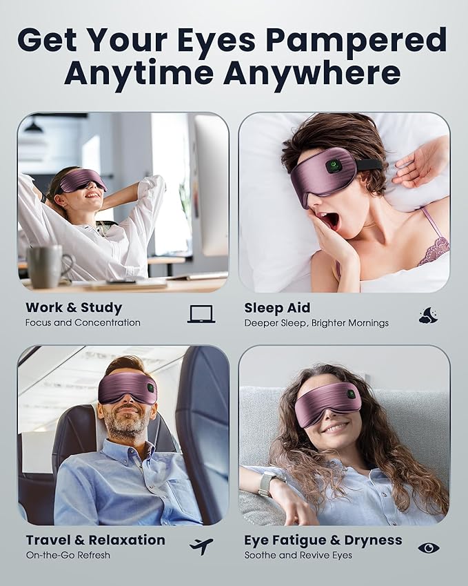 Heated Eye Mask - Cordless Eye Mask for Dry Eyes, Eye Relief, Improved Sleep, Washable Eye Heating pad for Travel and with Replaceable Shell