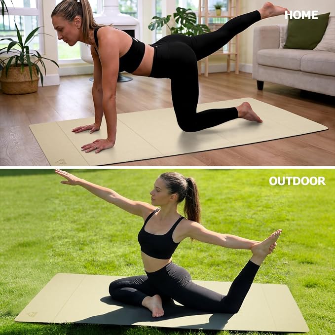 IwIeIaIrI Foldable Yoga Workout Mat with Strap– 1/4" (6MM) Thick, Lightweight, Non-Slip, 69x24" Long-Wide, POE, Portable & Easy to Store for Women Men Home Workout, Pilates, Gym, Travel, Floor Exercises
