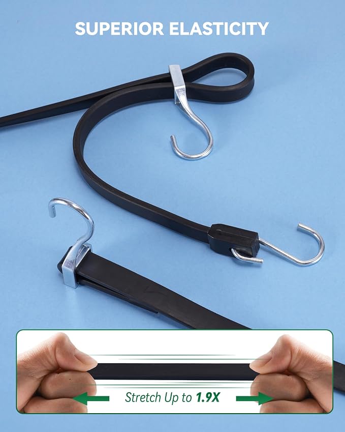 12 Inch Adjustable Rubber Bungee Cords, Easy to Adjust from 6" to 12", Black Bungee Straps with 1.9X Stretch, Rubber Tarp Straps with Crimped S Hooks for Cargo, Tarps, Van, Truck, Motorcycle (8 Pcs)