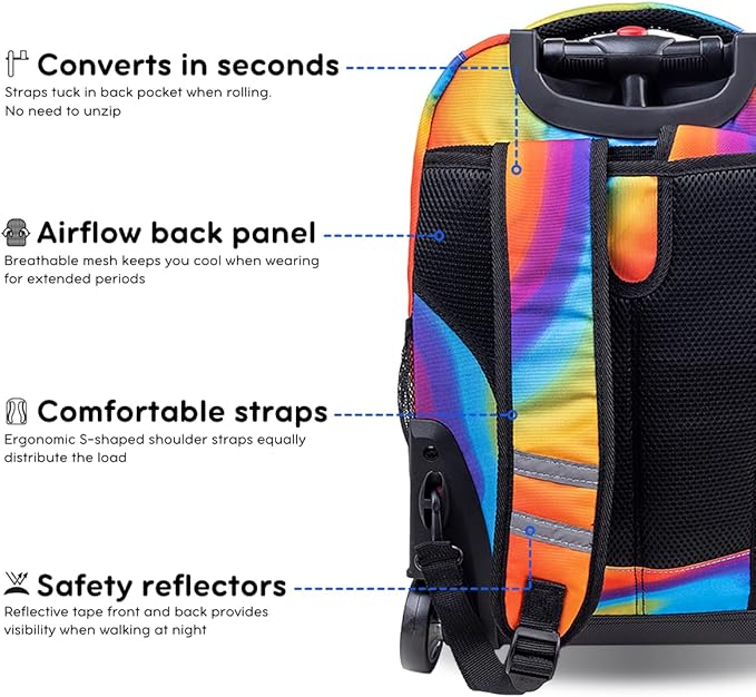J World Sunrise Kids Rolling Backpack for Girls Boys. Roller Bookbag With Wheels For School, Heat