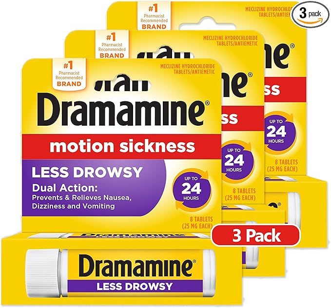 Dramamine All Day Less Drowsy, Motion Sickness Relief, 8 Count, 3 Pack