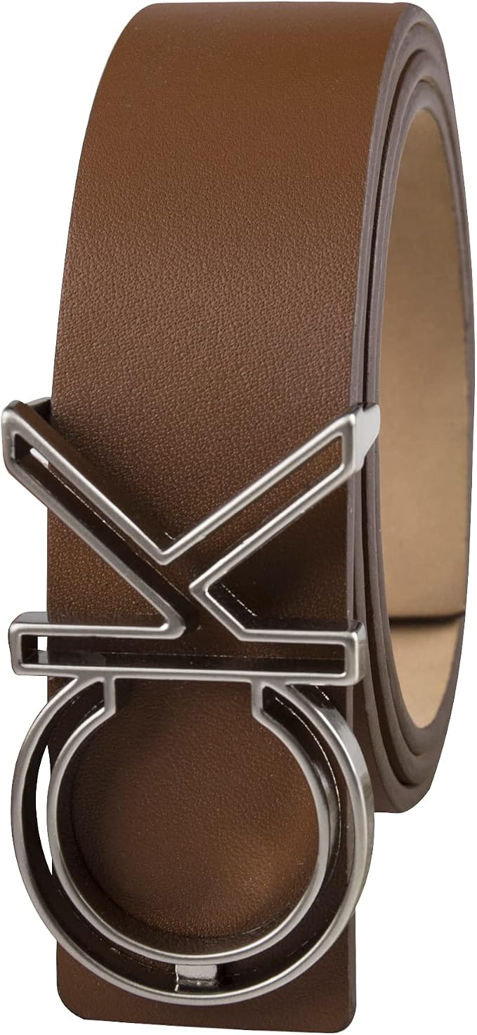 Calvin Klein Men’s CK Monogram Cut Out Buckle Belt – Casual Belt for Jeans & Everyday Wear
