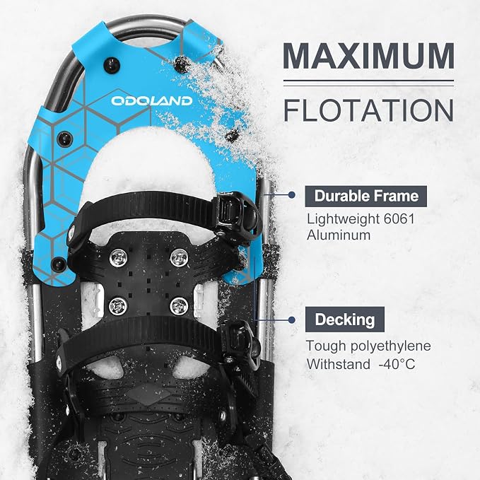 Odoland 21/25/30 Inch Snowshoes with Trekking Poles for Men Women Youth, Waterproof Snow Leg Gaiters and Carrying Bag, Lightweight Aluminum, Heel Lift, Snow Shoes Easy to Wear