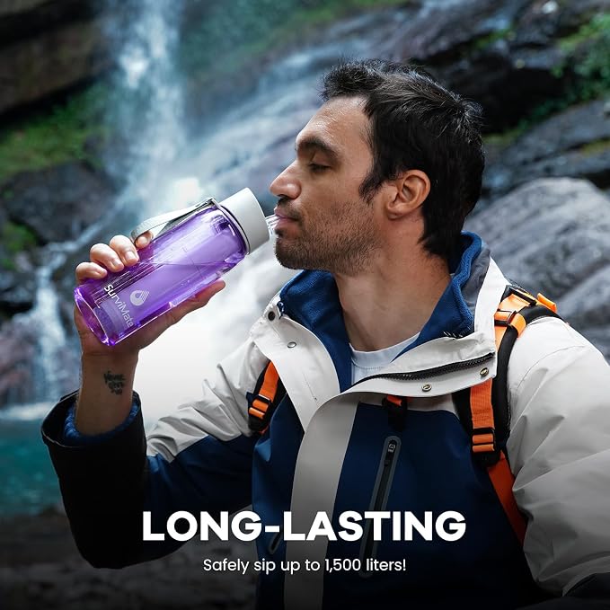 SurviMate 5-Stage 0.01μm Ultra-Filtration Filtered Water Bottle, BPA-Free Material, NSF/ANSI 42 Certified, Portable Water Filter Bottle for Survival, Camping, Hiking, and Emergency Use