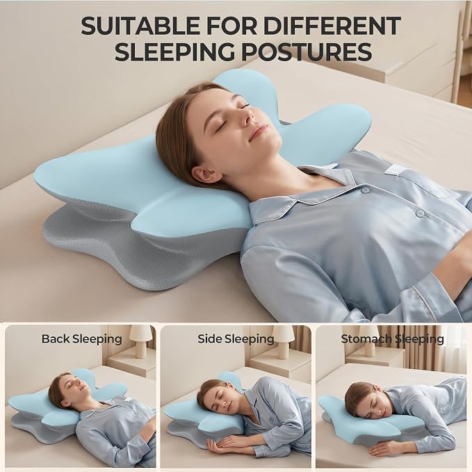 Besyodo Cervical Neck Pillow for Pain Relief - Ergonomic Side Sleeper Pillow for Neck Support, Memory Foam Pillows for Sleeping, Contour Pillow Bed Pillow for Back Stomach Sleepers