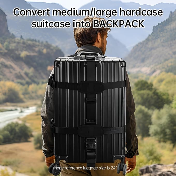 Heavy-Duty Backpack Carrying Straps System for 22-30 Inch Suitcase Luggage Hardcase for Adventure Travel Cobble Stone Street Stair - L,Purple