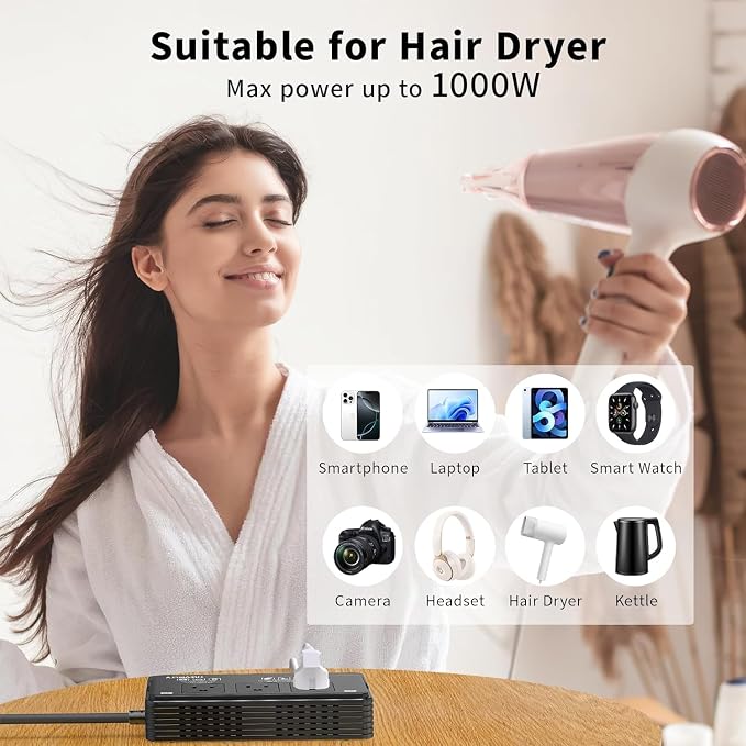 2000W Voltage Converter US to Europe for Hair Dryers, 7-in-1 220V to 110V Converter for European Travel with 3 AC/2 USBA/2 USBC Ports, Universal Power Converter Adapter Combo with EU/UK/IT/AU Plug