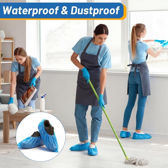 Vabean 200 Pcs Disposable Shoe Covers Boot Cover Waterproof Nonslip Shoe Protector Covers for Indoor Carpet Floor Workplace Protection, One Size Fit Most (Blue)