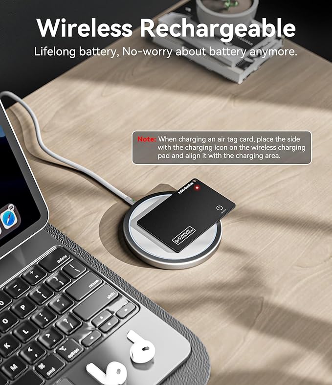 Ultrbeka Ultra-Thin Wallet Tracker Card, Rechargeable 0.094in IP68 Waterproof Bluetooth Tracker for Wallets, Passport, Work with Apple Find My, Card Locator [Apple MFi Certified] iOS Only