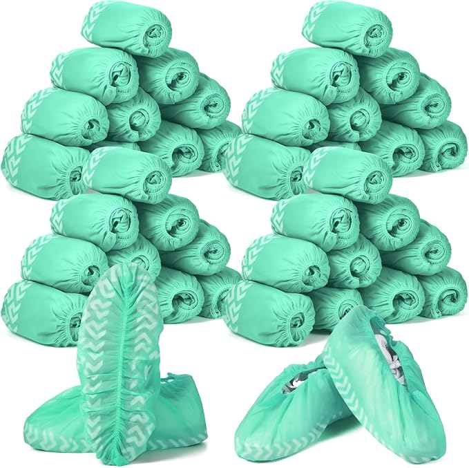 Leumoi 500 Pcs Disposable Boot Covers Bulk Non Slip Disposable Shoe Covers Large Durable Non Woven Shoe Protector for Indoors, Home, Floors and Shoes, One Size Fits Most(Green)