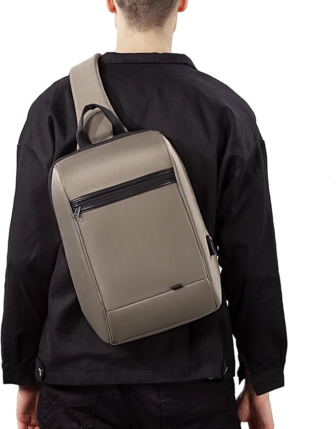 Kingsons 13" Anti-Theft Laptop Sling Backpack. Waterproof nylon, USB port. Ideal for travel, hiking, camping. (FG6301-Khaki)