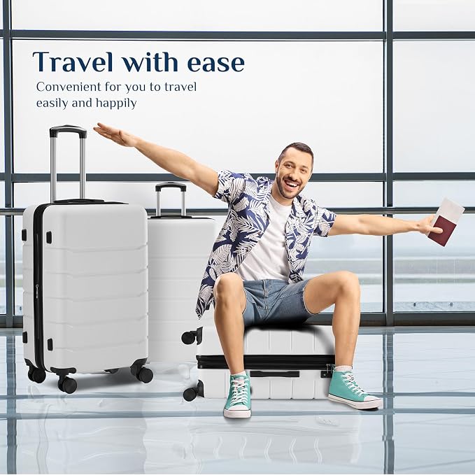 NEWBULIG 3 Piece Luggage Set, Expandable Hard Shell Lightweight Travel Suitcases with Spinner Wheels and TSA Lock, Rolling Luggage for Business Trips and Vacations, 20/24/28 Inch, White