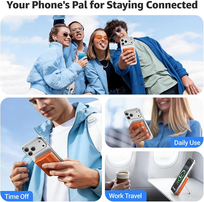 Azmuth Magnetic Power Bank,10000mAh for MagSafe Battery Pack, 22.5W PD Fast Charging,LED Display & Foldable Stand Wireless Portable Charger for iPhone 17/16/15/14/13/12/Pro/Pro Max/Plus,Orange