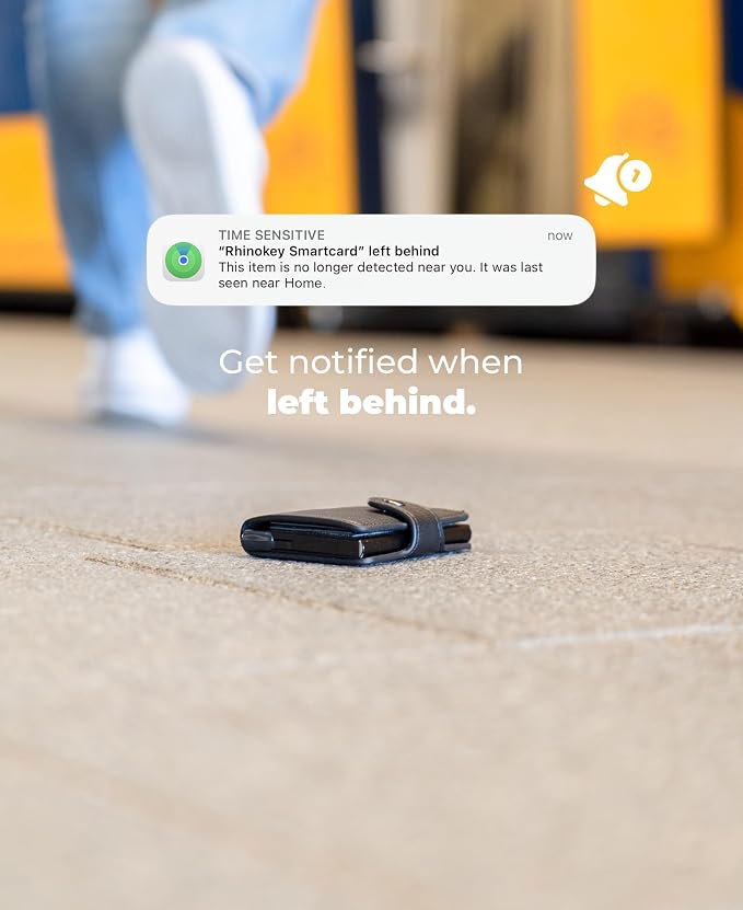 Rhinokey® Apple MFi Certified Wallet Tracker Card Works with Apple Find My (iOS Only) Slim 0.07in Rechargeable IP68 Waterproof Tracker Item Finder Credit Card Tracker with Keychain Hole for Luggage