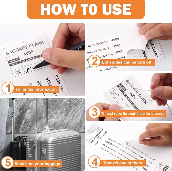500 PCS Hotel Luggage Tags Bulk with 5 Matching Numbered Labels Paper Baggage Claim Check Tags with White String &Marker Black Luggage Claim Tickets Coat Check Tickets for Cruise Hotel Baggage Suitcas