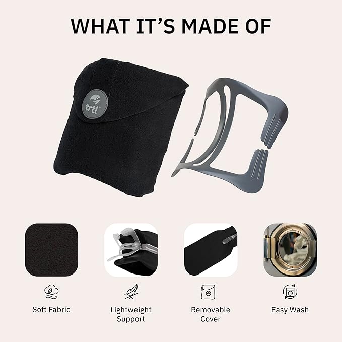 Trtl Pillow - Scientifically Proven, Super Soft Neck Support Travel Pillow for Airplanes - Lightweight and Machine Washable - Ergonomic Design for Traveling on Flights, Cars, and Trains - Grey