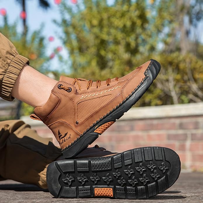 Mens Orthopedic Comfortable Handmade Boots Casual Mid Top Walking Driving Shoes Waterproof Arch Support Spacious Toe Box Outdoor Leather Shoes