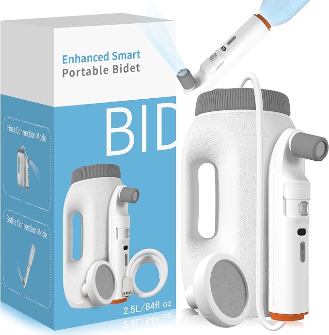 Portable Bidet with LED Display – High Pressure Travel Bidet with Shower-Head, 2.5L Tank, Dual Modes & Adjustable Spray | 1600mAh Battery | Leakproof IPX6 | for Women, Men & Postpartum Care(Gray)