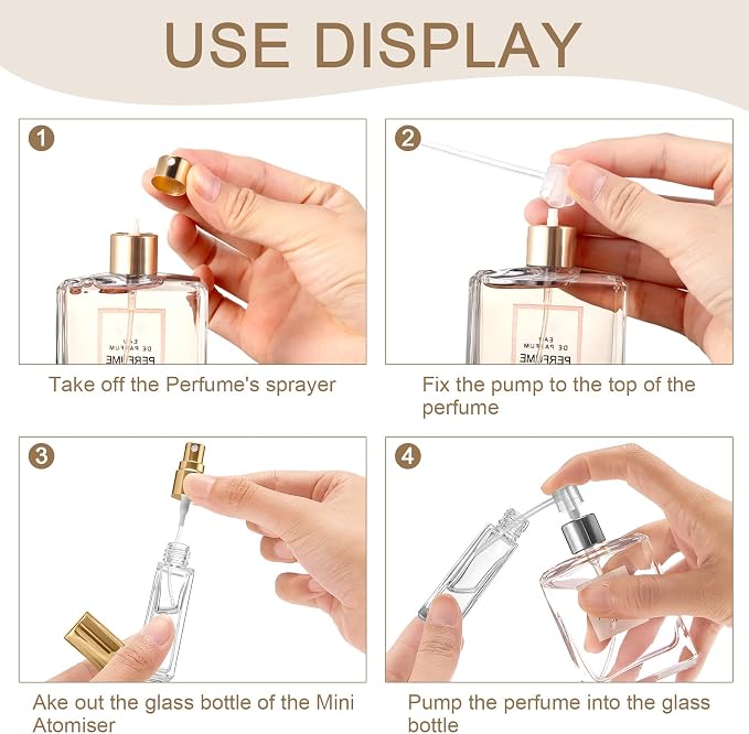 Domensi 60 Pcs 10/15/20/30 ml Perfume Travel Refillable Glass Bottles Spray Bottle Perfume Atomizer for Cologne Dispenser Leak-proof Fragrance Bottles Atomizer Pump Kit (20 ml,Gold)