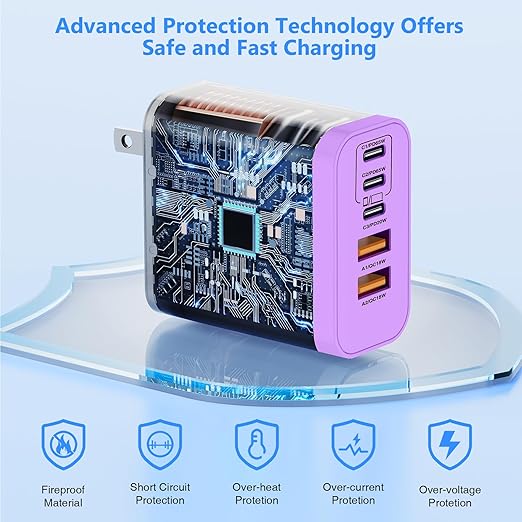 QZIIW USB C Wall Fast Charger Block, 100W 5-Port Type C Fast Charging Block 3 Pack-PD Power Charger Adapter QC 3.0 USB Multiport Charger Brick for iPhone 17 16, Samsung Series MacBook/Air, iPad, etc.