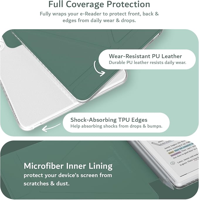 TUDIA M-FLIP Detachable Clear Magnetic Case for Kobo Libra Colour (2024) - [Auto Wake/Sleep] Shockproof Slim Transparent Back Magnetic Fold Cover with Stylus Holder (Dark Green)
