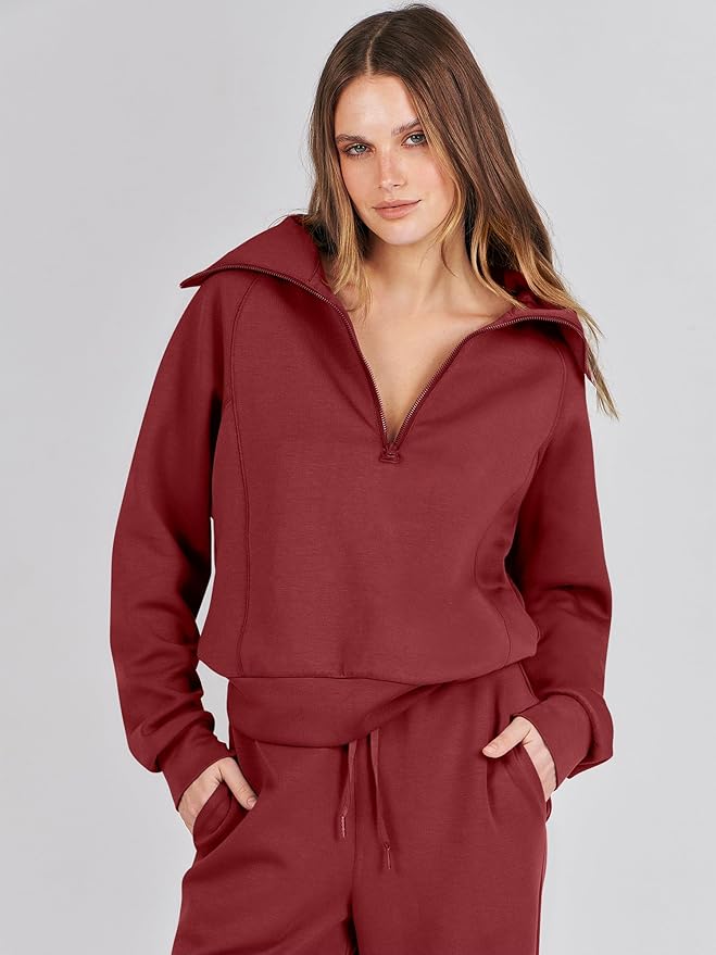 ANRABESS Women’s 2 Piece Outfits Half Zip Sweatshirt & Wide Leg Pants Airport Travel Lounge Matching Sets Sweatsuits Clothing