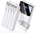 HELLEE Power Bank, 15000mAh Portable Charger with Built in Cable, 22.5W Fast Charging, 6 Outputs, Slim Travel Essential Battery Pack with LED Display, Compatible with iPhone 17/16/15/14/13, iPad White