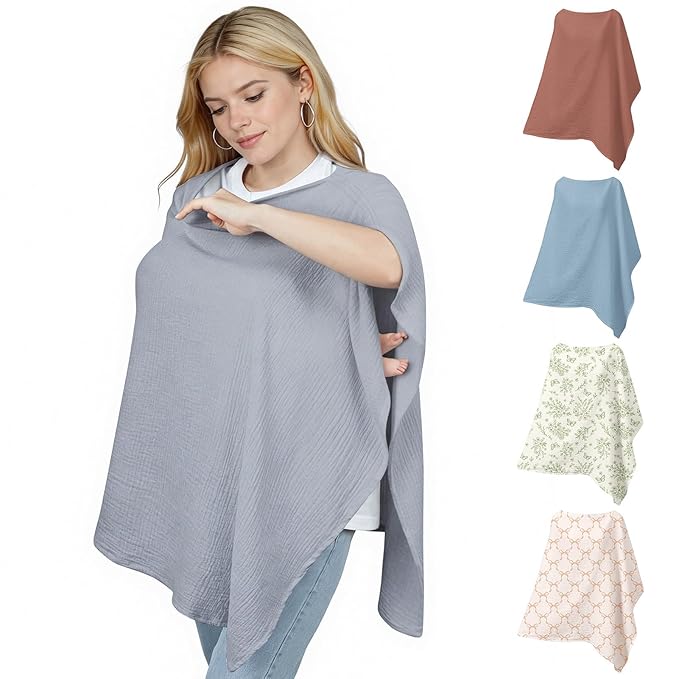 Muslin Nursing Cover Up for Breastfeeding, Soft & Breathable Cotton Breast Feeding Cover for Women, Full Privacy Breastfeeding Cover - Newborn Baby Essential, Gray