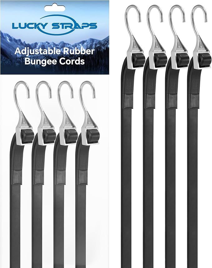 60 Inch Adjustable Rubber Bungee Cords, Easy to Adjust from 6" to 60", Black Bungee Straps with 1.9X Stretch, Rubber Tarp Straps with Crimped S Hooks for Cargo, Tarps, Van, Truck, Motorcycle (8 Pcs)