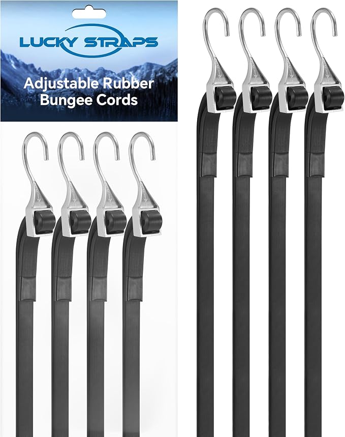 48 Inch Adjustable Rubber Bungee Cords, Easy to Adjust from 6" to 48", Black Bungee Straps with 1.9X Stretch, Rubber Tarp Straps with Crimped S Hooks for Cargo, Tarps, Van, Truck, Motorcycle (8 Pcs)