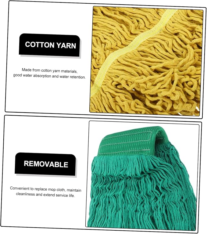 Unomor 2pcs Reusable Mop Replacement Ultra-Absorbent Cotton Yarn for Household Cleaning Washable Mop Refills for Corners Walls and Floors Fast-Drying Pads Yellow Green