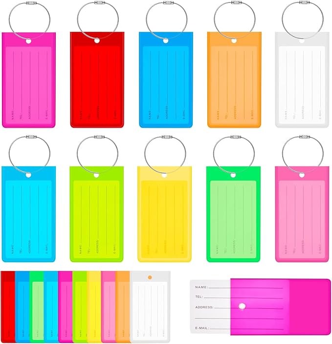 Sumind 100 Pcs Plastic Luggage Tags Assorted Name Identification Labels Flexible Suitcase Tags for Travel Baggage, 10 Colors (Cool Style)