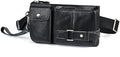 Water Resistant Canvas + Leather Hiking Riding Travel Fanny Waist Pack Small Phone Pouch For Men Women FB811-29 (100% Leather-The 8135 Black)