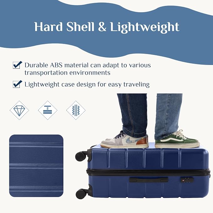 NEWBULIG 28 Inch Checked Luggage, ABS Hard Shell Lightweight Rolling Expandable Suitcase with Smooth Spinner Wheels and TSA Lock for Business Trips and Daily Vacations, Blue