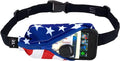 SPIbelt Running Belt Original for Women Men, Phone Holder for Running, Running Fanny Pack, Holder for Phone, Running Waist Pack, Adjustable Waist, [Fits All Phones]. Stars and Stripes with Blue Zipper