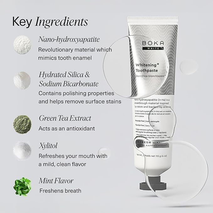 Boka Fluoride Free Toothpaste, Nano Hydroxyapatite Toothpaste, Appropriate for Sensitive Teeth, for Adult, Kids Oral Care - Whitening* Refresh Mint, 4 Fl Oz 3Pk US Manufactured