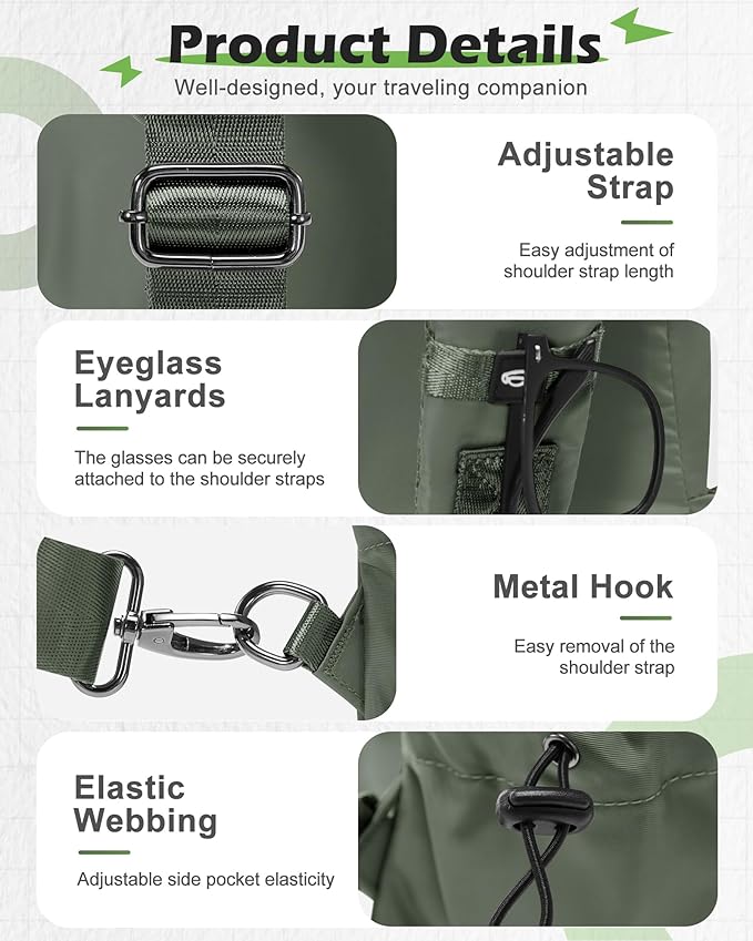 SEAFEW Green Sling Crossbody Backpack Shoulder Bag for Men Women - Small One Strap Sling Bag Fanny Pack Daypack, Waterproof Nylon Chest Bag for Motorcycle Hiking Travel Gym Sport