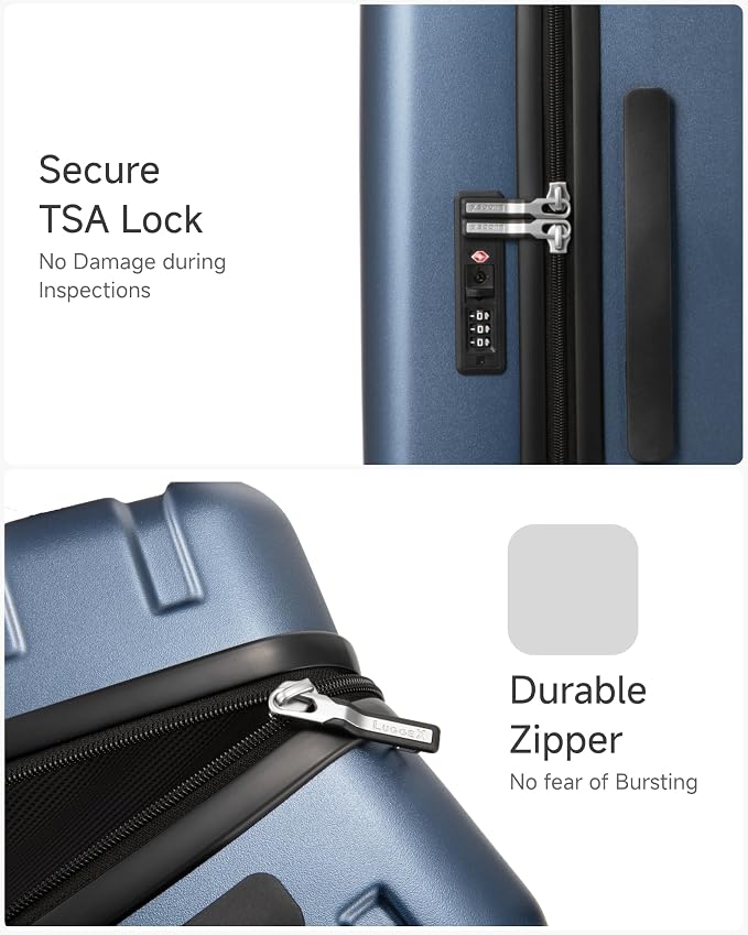 LUGGEX Carry On Luggage 22x14x9 Airline Approved, L2 100% PC Hard Shell Travel Suitcase with Smooth Spinner Wheels, TSA Lock (Blue, 20 Inch, 40L)