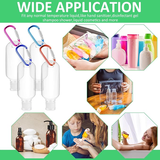 FairySandy 30 Pcs Traveling Bottles with Keychain 2oz Clear Plastic Hand Sanitizer Holder Keychain Empty Refillable Liquid Packing Container Squeeze Plastic Bottle with Lid,Rectangle