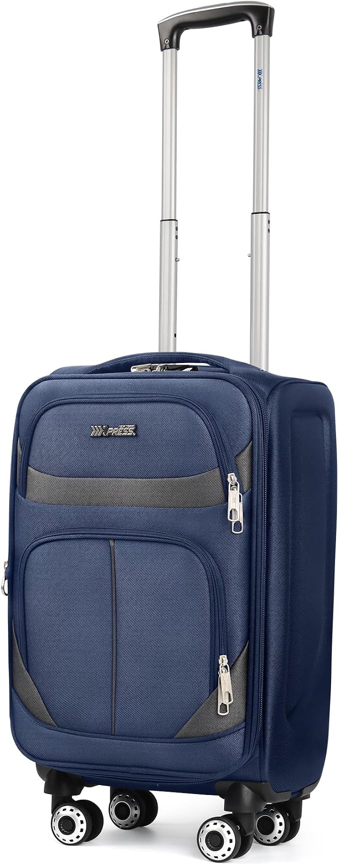 20" Luggage, Softside Suitcase with LOCK,Expandable Luggage w/Double Spinner Wheels, Lightweight Rolling Suitcases for Travel Carry On Luggage（Navy-Grey,20in）