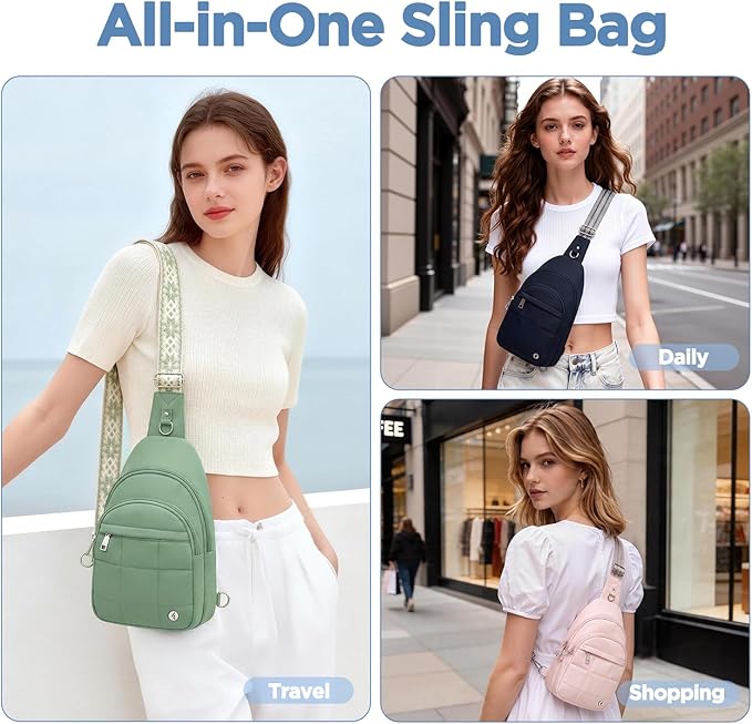 Anti Theft Sling Bag for Men & Women, Lightweight Puffer RFID Crossbody Bag for Travel, Commuting & City Walking, Hands-Free Everyday Essentials Bag White