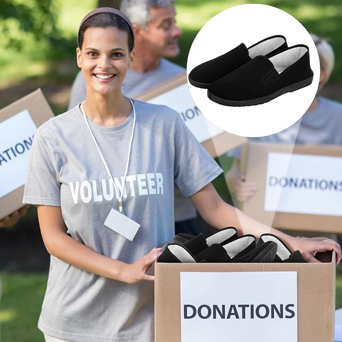Chicingyou Homeless Care Package Supplies Tennis Shoes Bulk for Homeless Men Women Black Cloth Shoes Bulk Size S M L