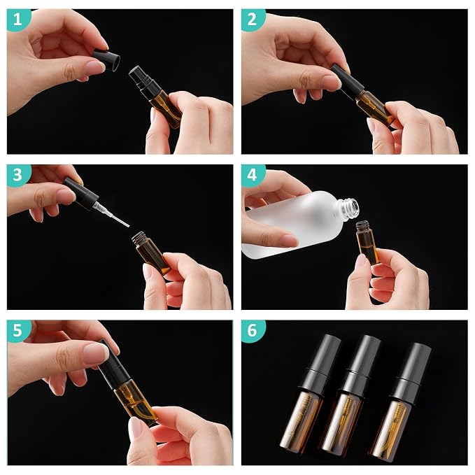 Zhehao 1 Pcs Mini Spray Bottles 3 ml Clear Glass Perfume Bottles Refillable Fine Mist Perfume Atomizer Portable Empty Sample Containers for Cleaning, Essential Oils, Travel (Amber)