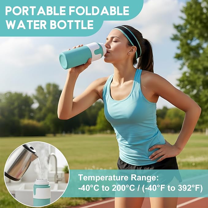 LemonRoad 2 Pcs 26 oz Silicone Collapsible Water Bottle, Portable Foldable Water Bottle Leakproof with Carabiner Reuseable Lightweight for Travel Sports Hiking Camping Cycling Office (Blue,Green)
